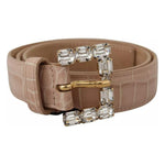 Dolce & Gabbana Beige Leather Crystal Buckle Women Belt Dolce & Gabbana Dim Gray