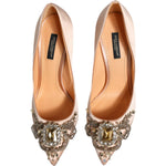 Dolce & Gabbana Beige Satin Crystal High Heels Pumps Shoes Dolce & Gabbana Tan
