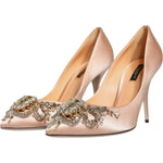 Dolce & Gabbana Beige Satin Crystal High Heels Pumps Shoes Dolce & Gabbana Tan