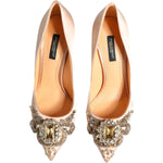 Dolce & Gabbana Beige Satin Crystal High Heels Pumps Shoes Dolce & Gabbana Tan