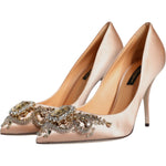 Dolce & Gabbana Beige Satin Crystal High Heels Pumps Shoes Dolce & Gabbana Rosy Brown