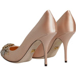 Dolce & Gabbana Beige Satin Crystal High Heels Pumps Shoes Dolce & Gabbana Rosy Brown