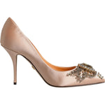 Dolce & Gabbana Beige Satin Crystal High Heels Pumps Shoes Dolce & Gabbana Rosy Brown