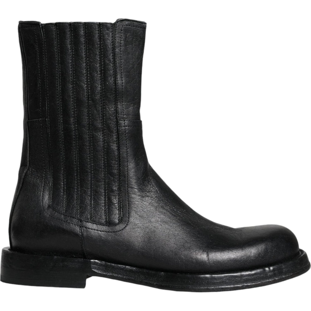Dolce & Gabbana Black Horse Leather Mid Calf Boots Shoes Dolce & Gabbana Dark Slate Gray