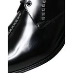 Dolce & Gabbana Black Leather Crystal Dress Formal Shoes Dolce & Gabbana Light Gray