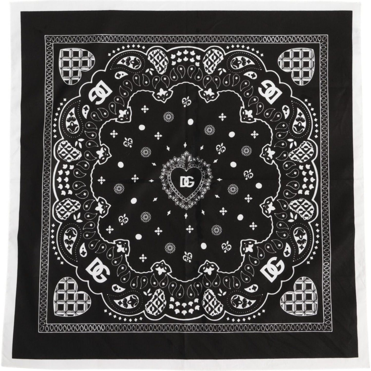 Dolce & Gabbana Black White Bandana Square Foulard Scarf 1728,67345645728,Accessories,Black and White,Dolce & Gabbana,Material: 100% Cotton,Men,Men - Accessories,Preowned / Defect,Scarves - Men - Accessories Dolce & Gabbana MS7229