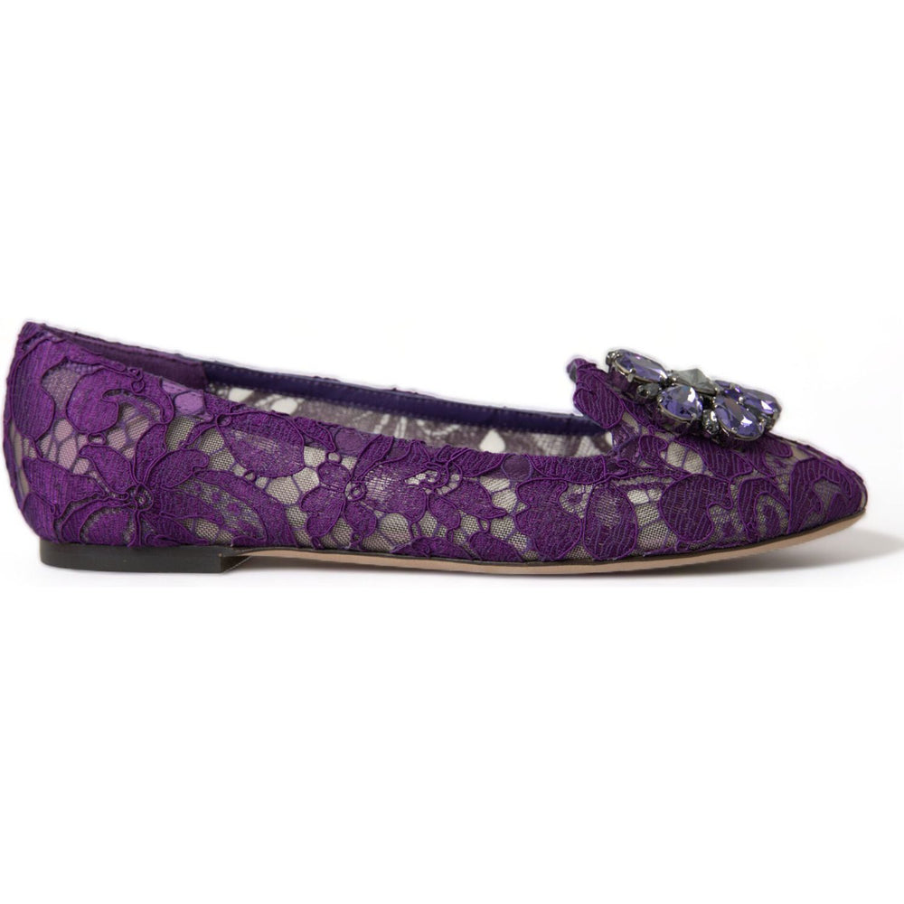 Dolce & Gabbana Elegant Floral Lace Vally Flat Shoes 1728,67345645728,Dolce & Gabbana,EU37/US6.5,Flat Shoes - Women - Shoes,Material: 56% Viscose 39% Cotton 5% Nylon,New with tags,Purple,Women Dolce & Gabbana LA10303-37