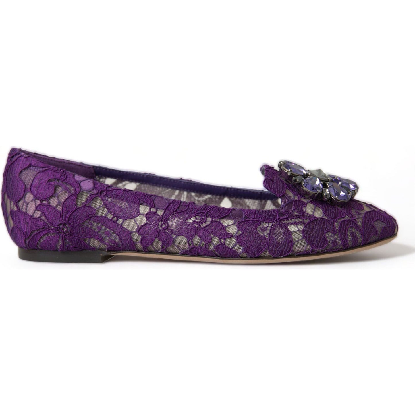 Dolce & Gabbana Elegant Floral Lace Vally Flat Shoes 1728,67345645728,Dolce & Gabbana,EU37/US6.5,Flat Shoes - Women - Shoes,Material: 56% Viscose 39% Cotton 5% Nylon,New with tags,Purple,Women Dolce & Gabbana LA10303-37