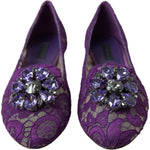Dolce & Gabbana Elegant Floral Lace Vally Flat Shoes 1728,67345645728,Dolce & Gabbana,EU37/US6.5,Flat Shoes - Women - Shoes,Material: 56% Viscose 39% Cotton 5% Nylon,New with tags,Purple,Women Dolce & Gabbana LA10303-37