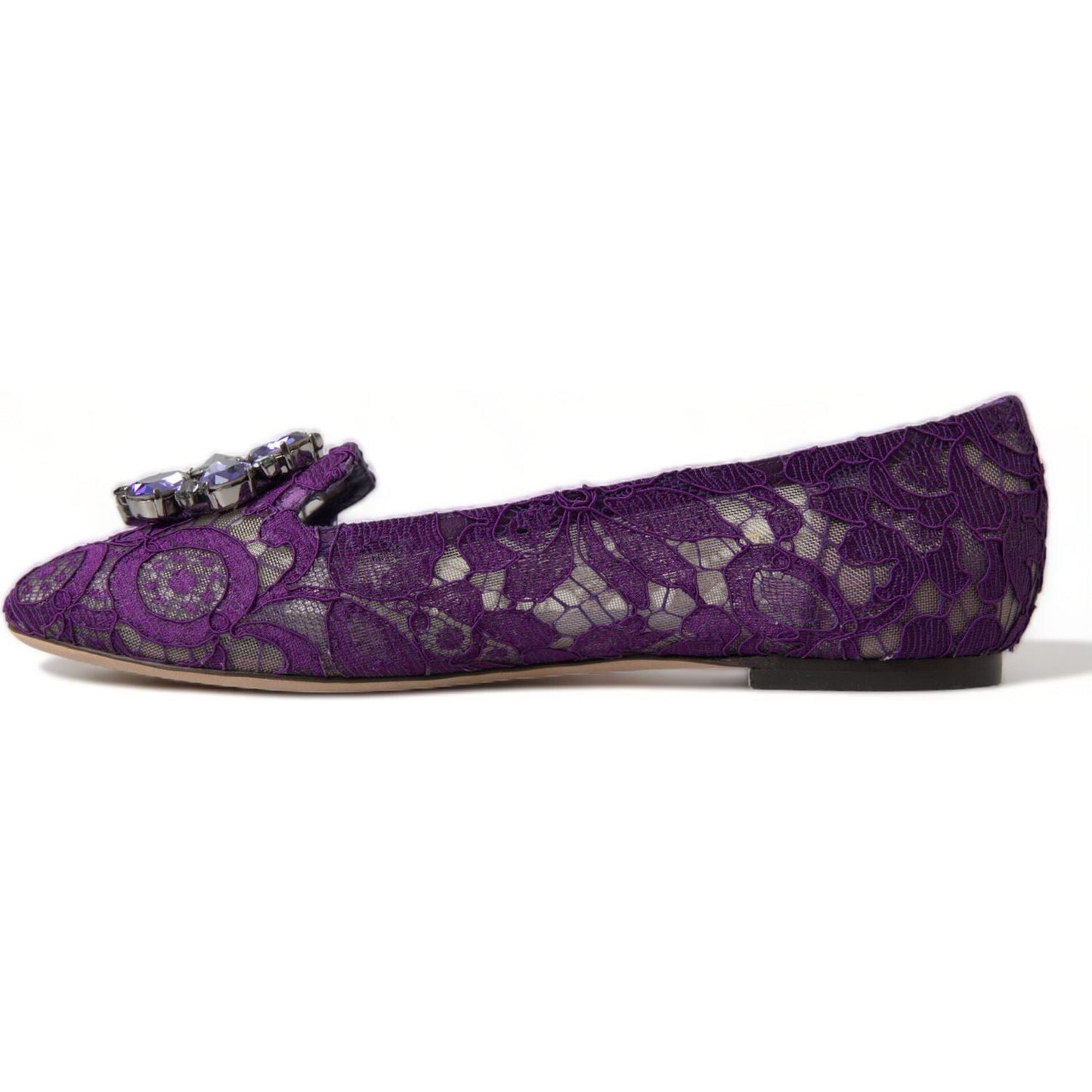 Dolce & Gabbana Elegant Floral Lace Vally Flat Shoes 1728,67345645728,Dolce & Gabbana,EU37/US6.5,Flat Shoes - Women - Shoes,Material: 56% Viscose 39% Cotton 5% Nylon,New with tags,Purple,Women Dolce & Gabbana LA10303-37