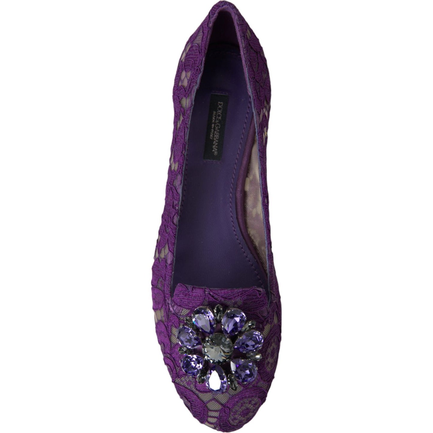 Dolce & Gabbana Elegant Floral Lace Vally Flat Shoes 1728,67345645728,Dolce & Gabbana,EU37/US6.5,Flat Shoes - Women - Shoes,Material: 56% Viscose 39% Cotton 5% Nylon,New with tags,Purple,Women Dolce & Gabbana LA10303-37