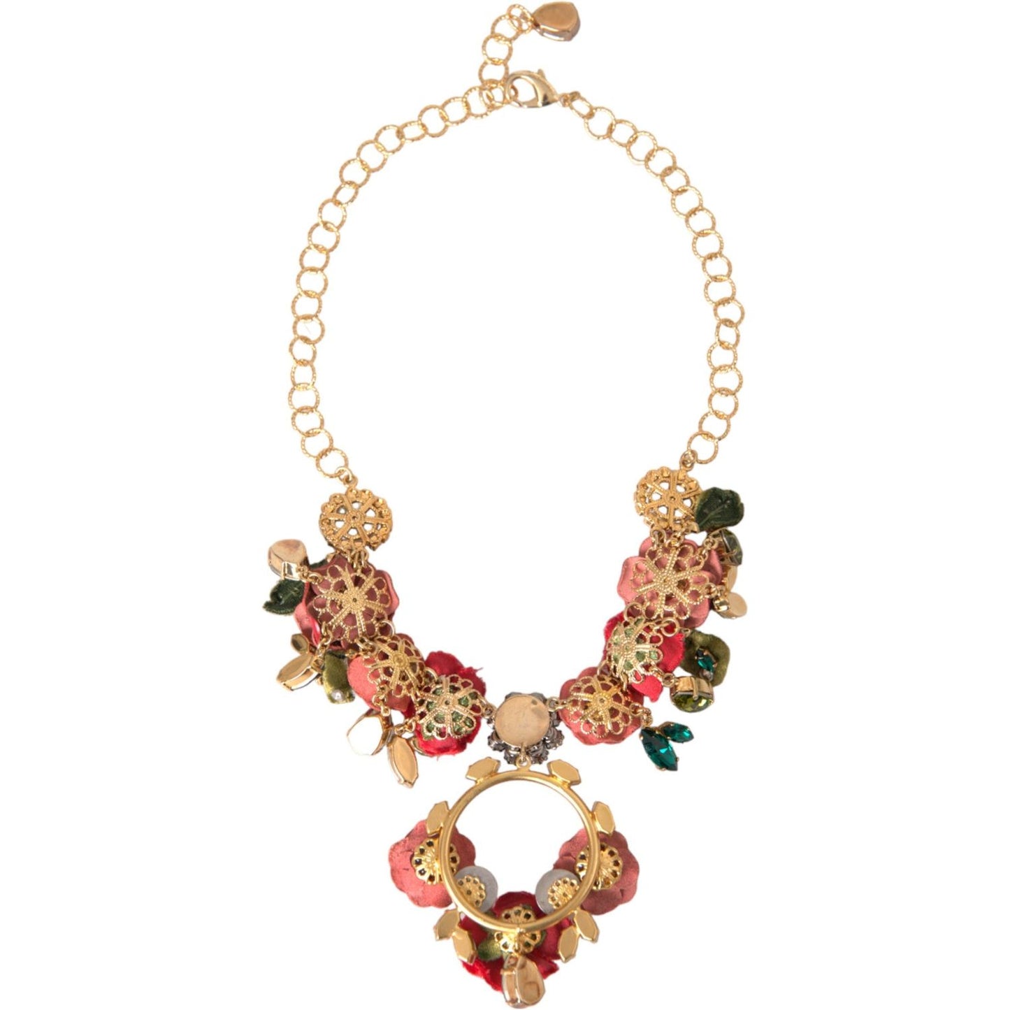 Dolce & Gabbana Gold Brass Link Chain RosePetal Crystal Pendant Necklace Brass,Category-Jewellery,Dolce & Gabbana,Gender-Men,Gender-Women,Gold,Material: Crystal,Necklaces - Women - Jewelry,New with tags,Subcategory-NecklaceMenJewellery,Subcategory-Necklac