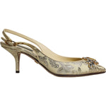 Dolce & Gabbana Gold Crystal Pumps Heels Slingbacks Shoes 1728,34% Lambskin,53% PL,6% P2,Dolce & Gabbana,EU37/US7,Gold,Material: 7% PA,Preowned / Defect,Sandals - Women - Shoes,Women Dolce & Gabbana LA11792-37