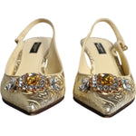 Dolce & Gabbana Gold Crystal Pumps Heels Slingbacks Shoes 1728,34% Lambskin,53% PL,6% P2,Dolce & Gabbana,EU37/US7,Gold,Material: 7% PA,Preowned / Defect,Sandals - Women - Shoes,Women Dolce & Gabbana LA11792-37