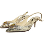 Dolce & Gabbana Gold Crystal Pumps Heels Slingbacks Shoes 1728,34% Lambskin,53% PL,6% P2,Dolce & Gabbana,EU37/US7,Gold,Material: 7% PA,Preowned / Defect,Sandals - Women - Shoes,Women Dolce & Gabbana LA11792-37