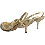 Dolce & Gabbana Gold Crystal Pumps Heels Slingbacks Shoes 1728,34% Lambskin,53% PL,6% P2,Dolce & Gabbana,EU37/US7,Gold,Material: 7% PA,Preowned / Defect,Sandals - Women - Shoes,Women Dolce & Gabbana LA11792-37