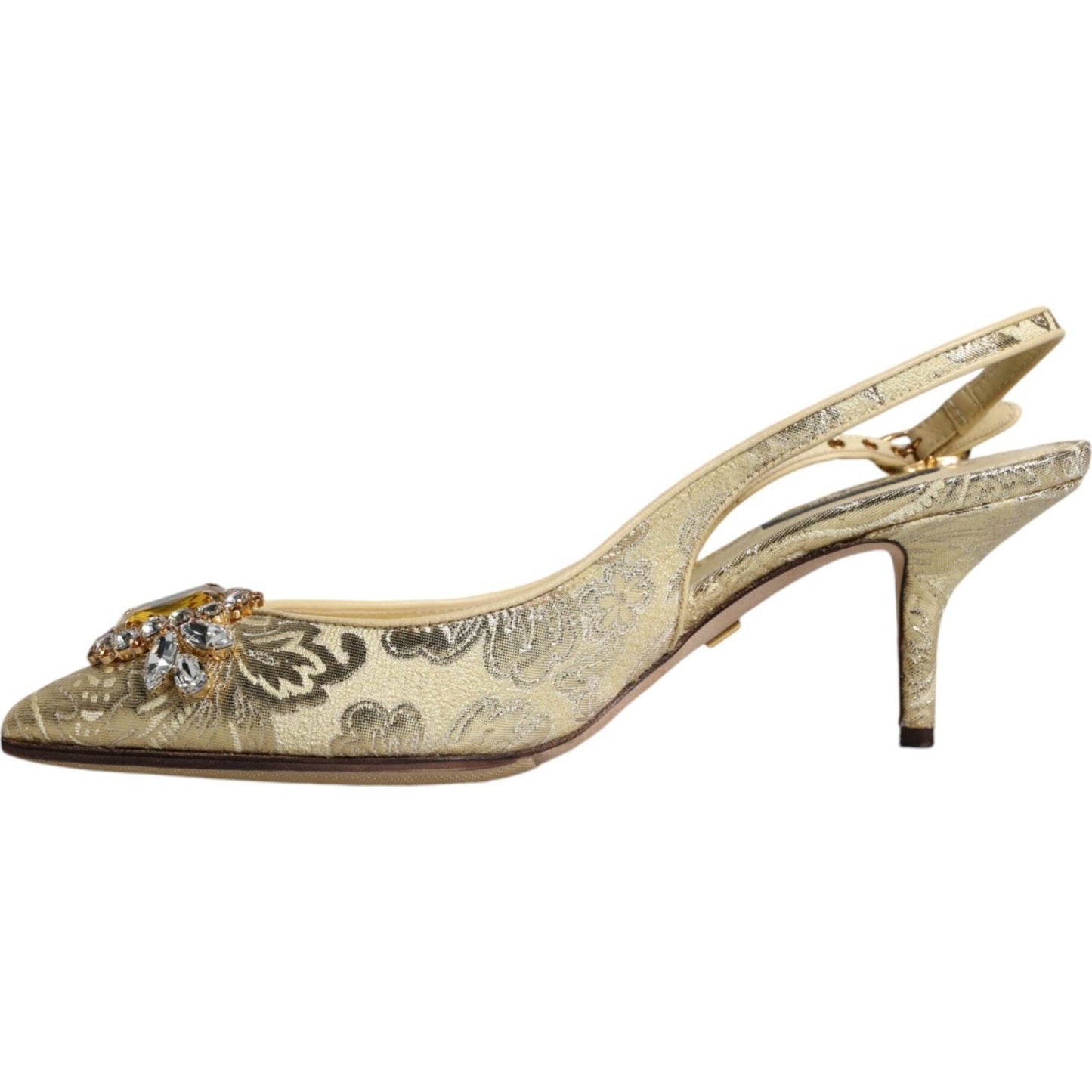 Dolce & Gabbana Gold Crystal Pumps Heels Slingbacks Shoes 1728,34% Lambskin,53% PL,6% P2,Dolce & Gabbana,EU37/US7,Gold,Material: 7% PA,Preowned / Defect,Sandals - Women - Shoes,Women Dolce & Gabbana LA11792-37
