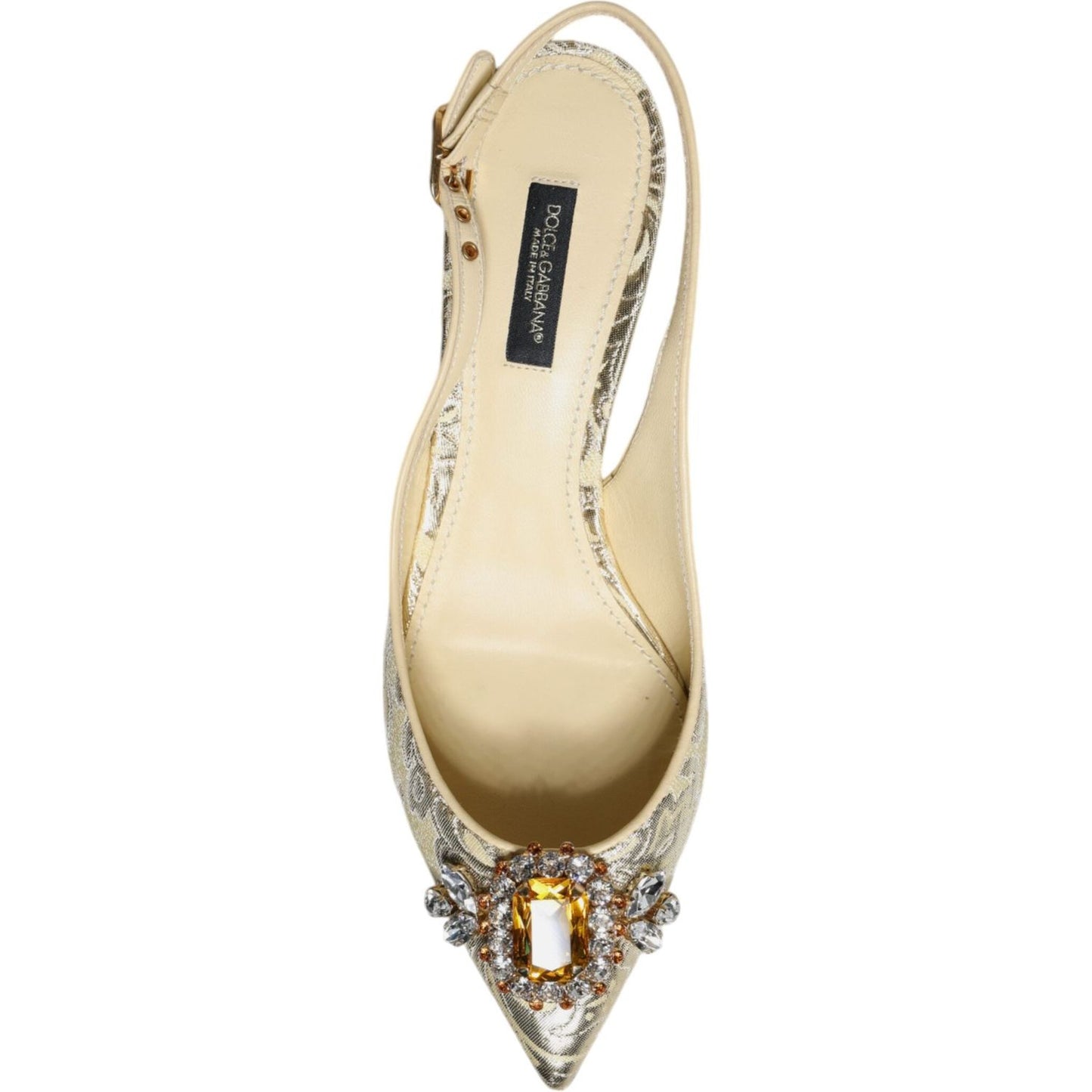 Dolce & Gabbana Gold Crystal Pumps Heels Slingbacks Shoes 1728,34% Lambskin,53% PL,6% P2,Dolce & Gabbana,EU37/US7,Gold,Material: 7% PA,Preowned / Defect,Sandals - Women - Shoes,Women Dolce & Gabbana LA11792-37