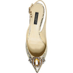 Dolce & Gabbana Gold Crystal Pumps Heels Slingbacks Shoes 1728,34% Lambskin,53% PL,6% P2,Dolce & Gabbana,EU37/US7,Gold,Material: 7% PA,Preowned / Defect,Sandals - Women - Shoes,Women Dolce & Gabbana LA11792-37