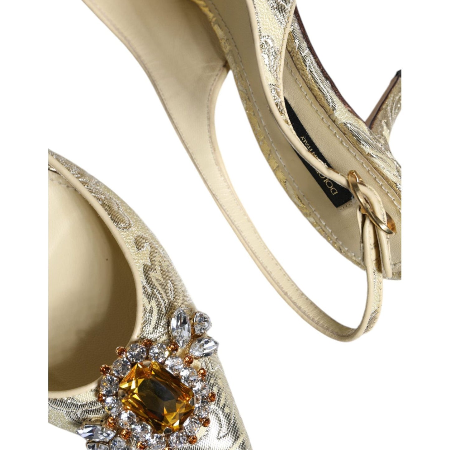 Dolce & Gabbana Gold Crystal Pumps Heels Slingbacks Shoes 1728,34% Lambskin,53% PL,6% P2,Dolce & Gabbana,EU37/US7,Gold,Material: 7% PA,Preowned / Defect,Sandals - Women - Shoes,Women Dolce & Gabbana LA11792-37