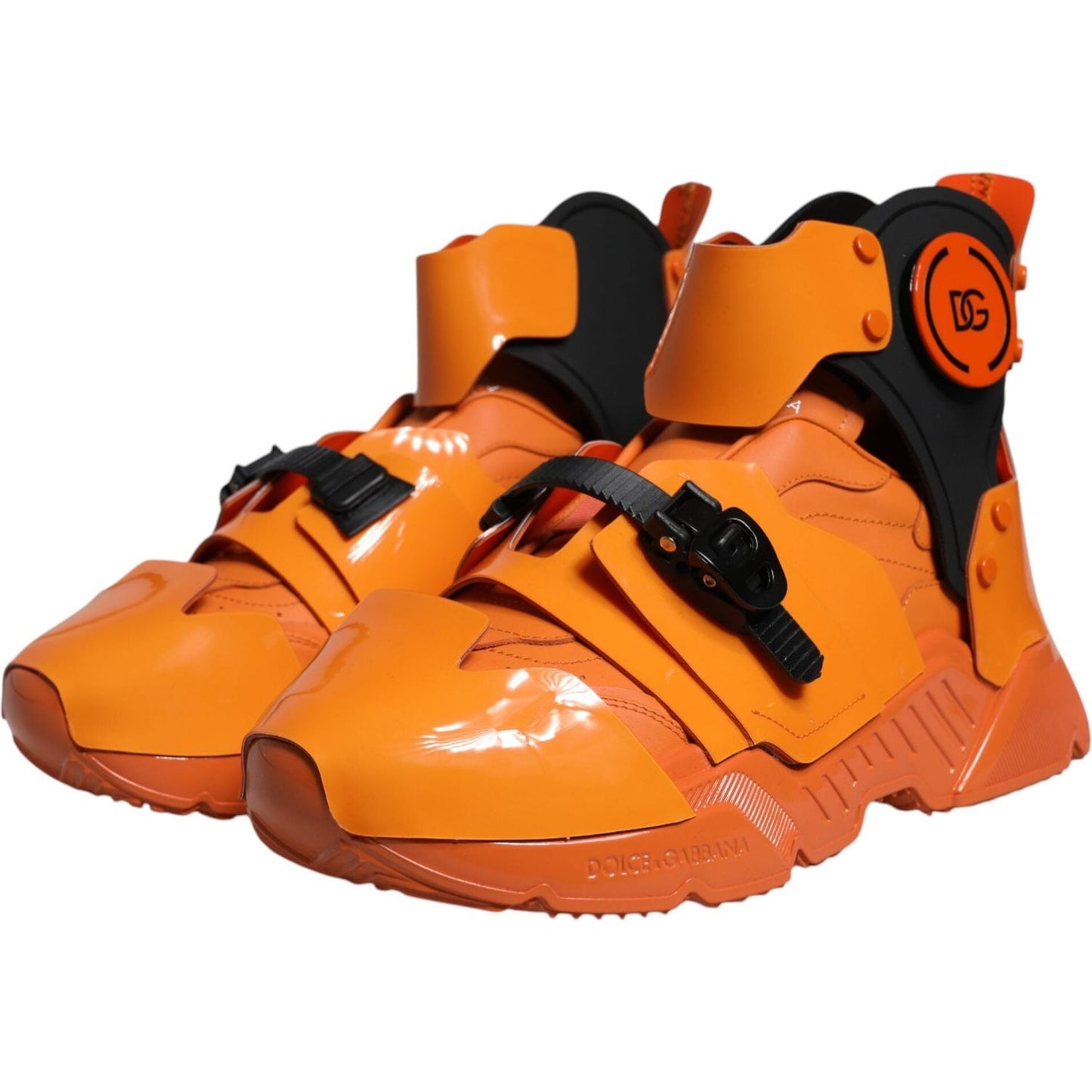 Dolce & Gabbana Orange Multi Panel Chunky High Top Sneakers Shoes 1728,67345645728,Dolce & Gabbana,EU44/US11,Material: 60% PVC 40% Calfskin Leather,Men,Men - Shoes,New with tags,Orange,Shoes,Sneakers - Men - Shoes Dolce & Gabbana MV6563-44