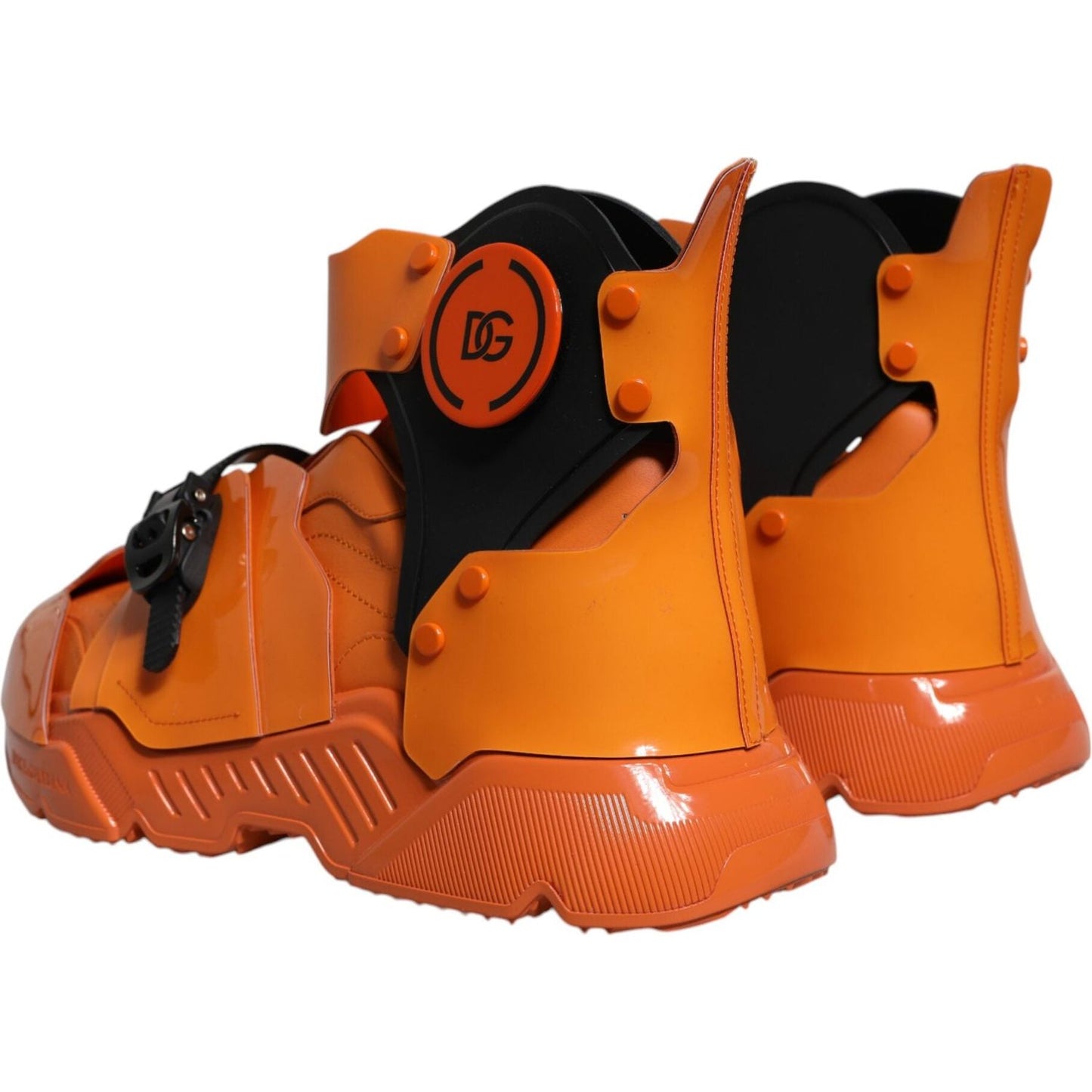 Dolce & Gabbana Orange Multi Panel Chunky High Top Sneakers Shoes 1728,67345645728,Dolce & Gabbana,EU44/US11,Material: 60% PVC 40% Calfskin Leather,Men,Men - Shoes,New with tags,Orange,Shoes,Sneakers - Men - Shoes Dolce & Gabbana MV6563-44