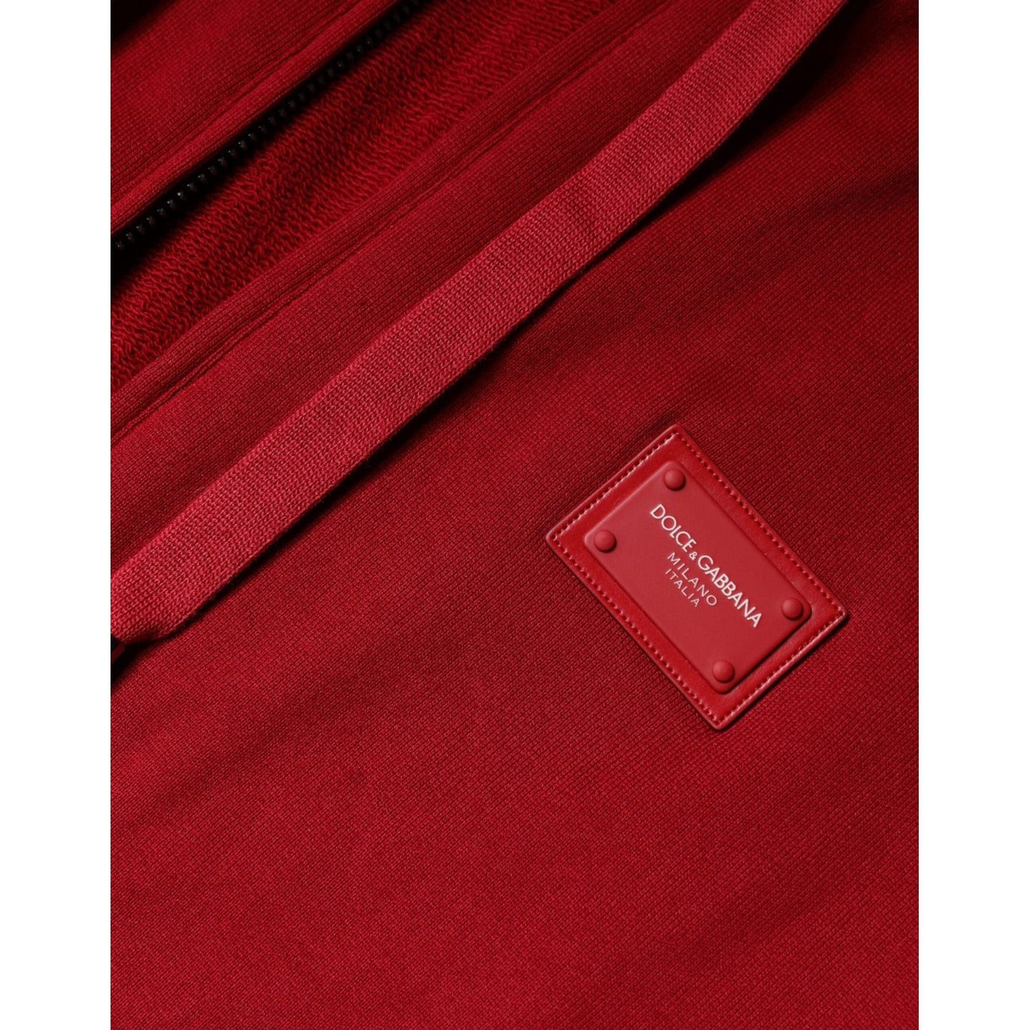 Dolce & Gabbana Red Logo Plaque Hooded Sweatshirt Sweater 1728,67345645728,Dolce & Gabbana,IT58 | 3XL,Material: 100% Cotton,Men,Preowned / Defect,Red,Sweaters - Men - Clothing Dolce & Gabbana TSH86969-58