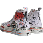 Dolce & Gabbana White Cotton Graffiti High Top Sneaker Shoes 1728,67345645728,Dolce & Gabbana,EU47/US14,Material: 90% Cotton 10% Leather,Men,New with tags,Sneakers - Men - Shoes,White Dolce & Gabbana MV6440-47