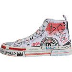 Dolce & Gabbana White Cotton Graffiti High Top Sneaker Shoes 1728,67345645728,Dolce & Gabbana,EU47/US14,Material: 90% Cotton 10% Leather,Men,New with tags,Sneakers - Men - Shoes,White Dolce & Gabbana MV6440-47