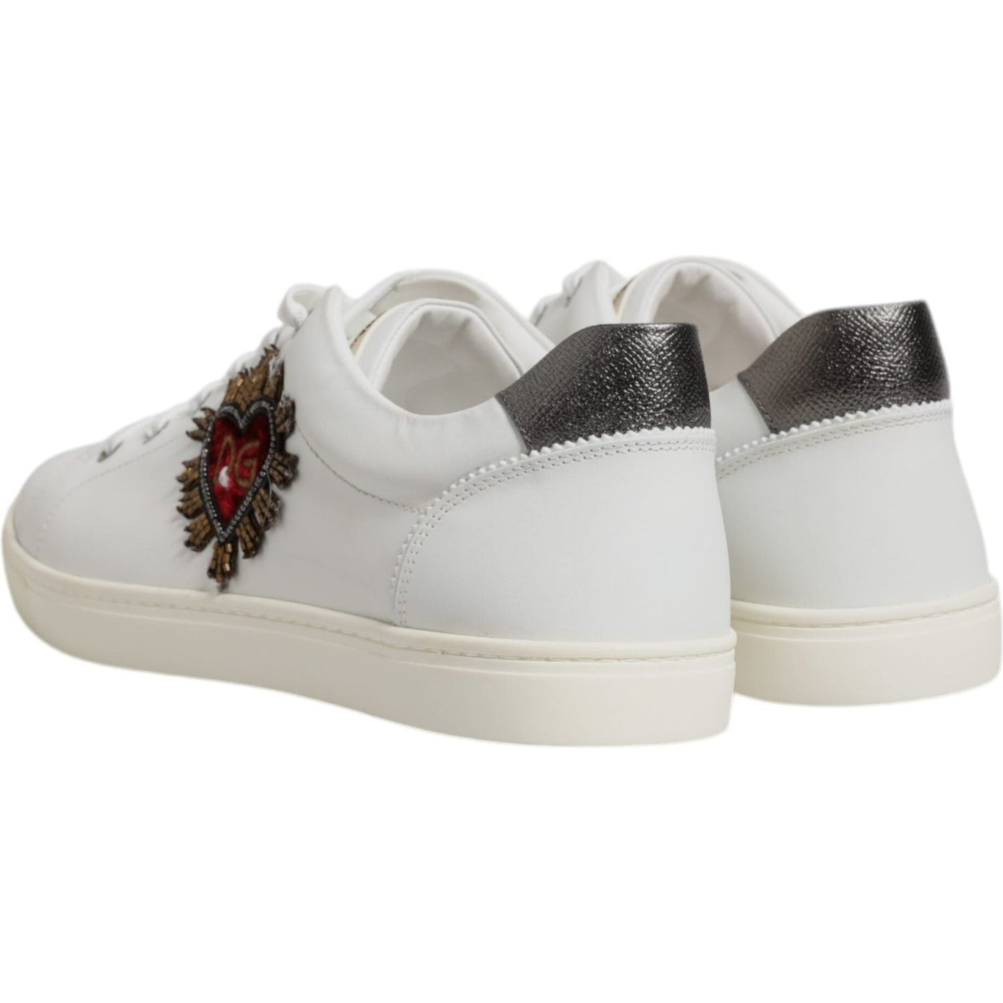 Dolce & Gabbana White Leather Heart Embellished Sneakers Shoes 1728,67345645728,Dolce & Gabbana,EU42/US9,Material: 100% Calf Leather,Men,Preowned / Defect,Sneakers - Men - Shoes,White Dolce & Gabbana MV7039#3-42