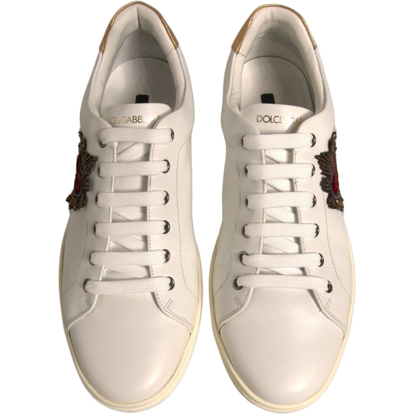 Dolce & Gabbana White Leather Heart Embellished Sneakers Shoes 1728,67345645728,Dolce & Gabbana,EU43/US10,Material: 100% Calf Leather,Men,Preowned / Defect,Sneakers - Men - Shoes,White Dolce & Gabbana MV6807#2-43
