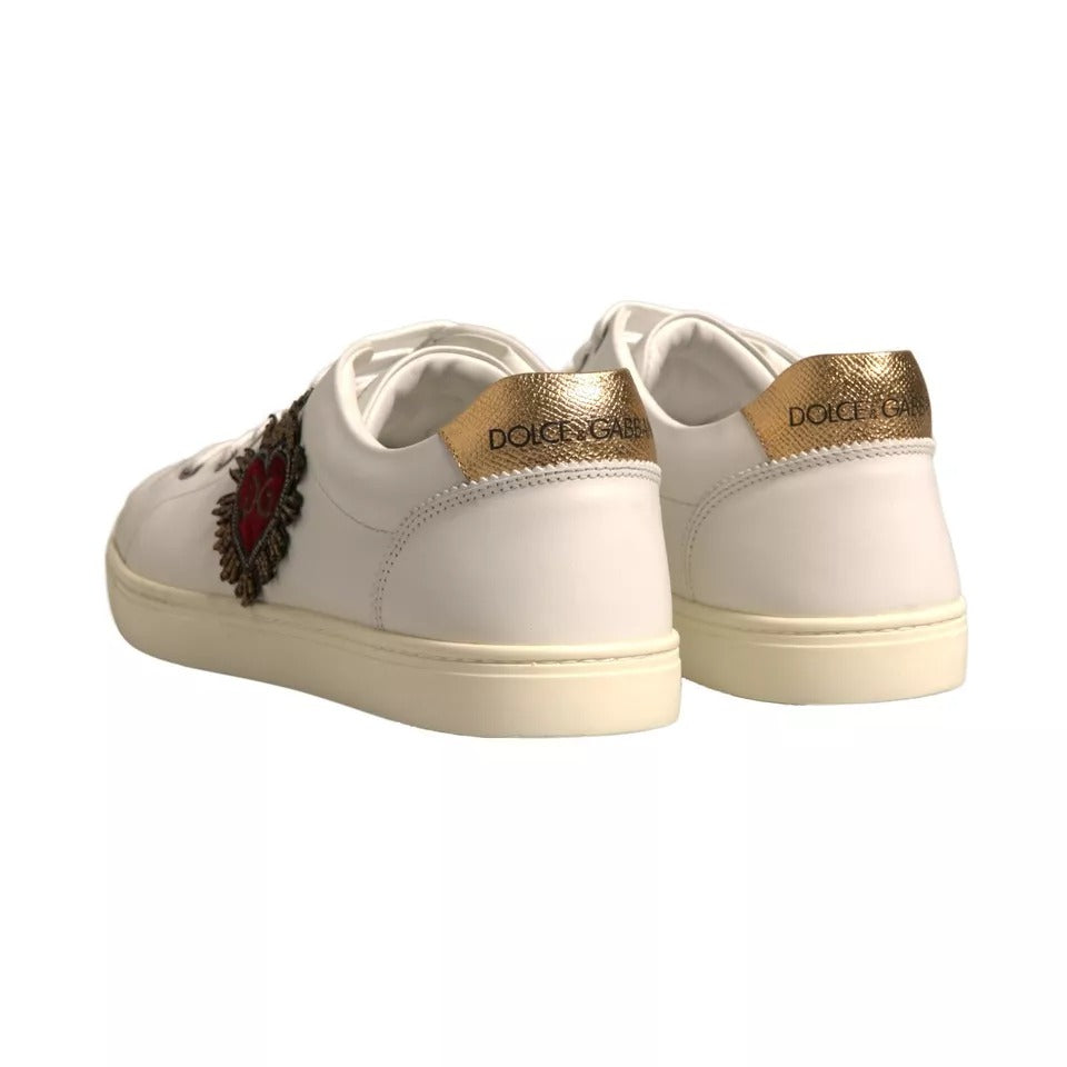 Dolce & Gabbana White Leather Heart Embellished Sneakers Shoes 1728,67345645728,Dolce & Gabbana,EU 41 | US 8,Material: 100% Calf Leather,Men,Preowned / Defect,Sneakers - Men - Shoes,White Dolce & Gabbana MV6815-41