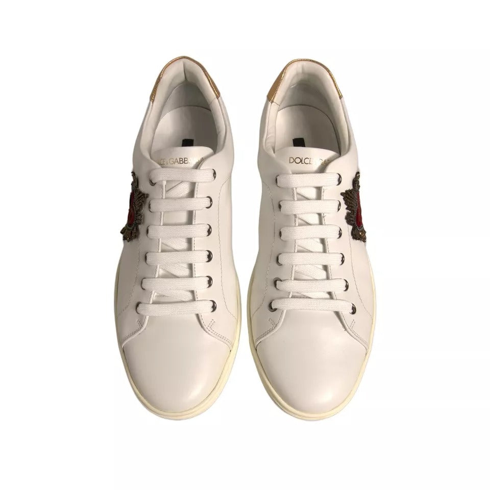 Dolce & Gabbana White Leather Heart Embellished Sneakers Shoes 1728,67345645728,Dolce & Gabbana,EU 41 | US 8,Material: 100% Calf Leather,Men,Preowned / Defect,Sneakers - Men - Shoes,White Dolce & Gabbana MV6815-41