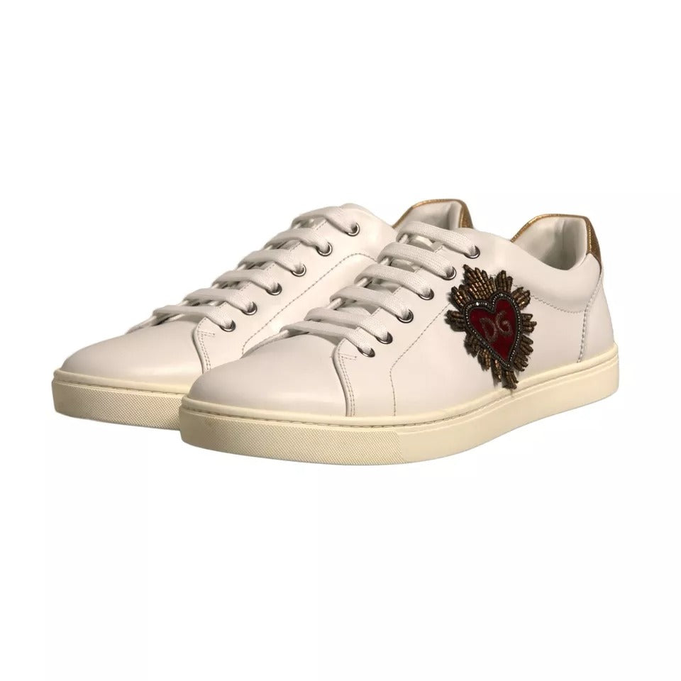 Dolce & Gabbana White Leather Heart Embellished Sneakers Shoes 1728,67345645728,Dolce & Gabbana,EU 41 | US 8,Material: 100% Calf Leather,Men,Preowned / Defect,Sneakers - Men - Shoes,White Dolce & Gabbana MV6815-41