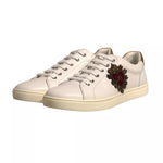 Dolce & Gabbana White Leather Heart Embellished Sneakers Shoes 1728,67345645728,Dolce & Gabbana,EU 41 | US 8,Material: 100% Calf Leather,Men,Preowned / Defect,Sneakers - Men - Shoes,White Dolce & Gabbana MV6815-41