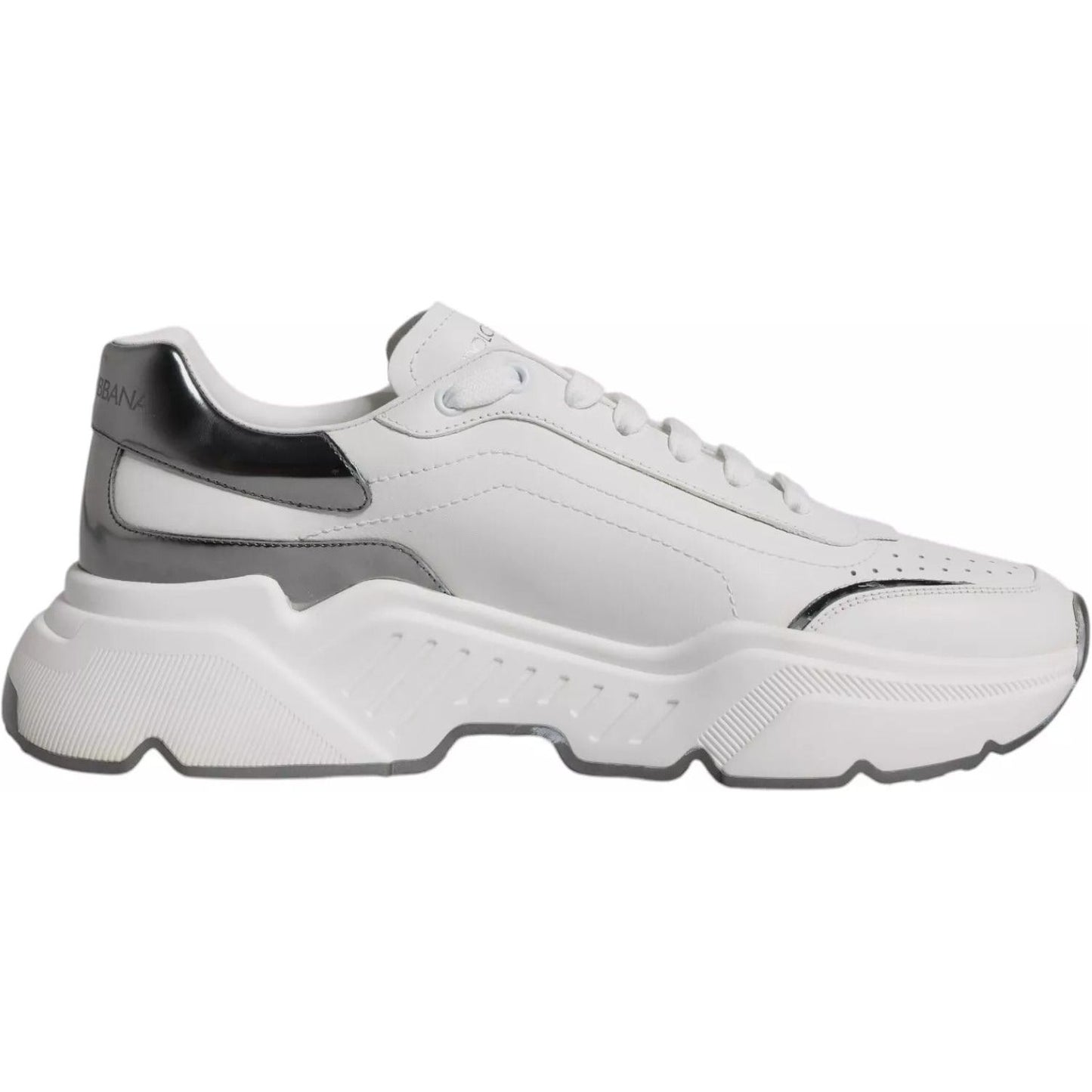 Dolce & Gabbana White Silver DAYMASTER Leather Sneakers Shoes 1728,67345645728,Dolce & Gabbana,EU44/US11,Material: 83% Calf Leather 10% PU 7% Polyester,Men,Preowned / Defect,Sneakers - Men - Shoes,White Dolce & Gabbana MV1433#1-44