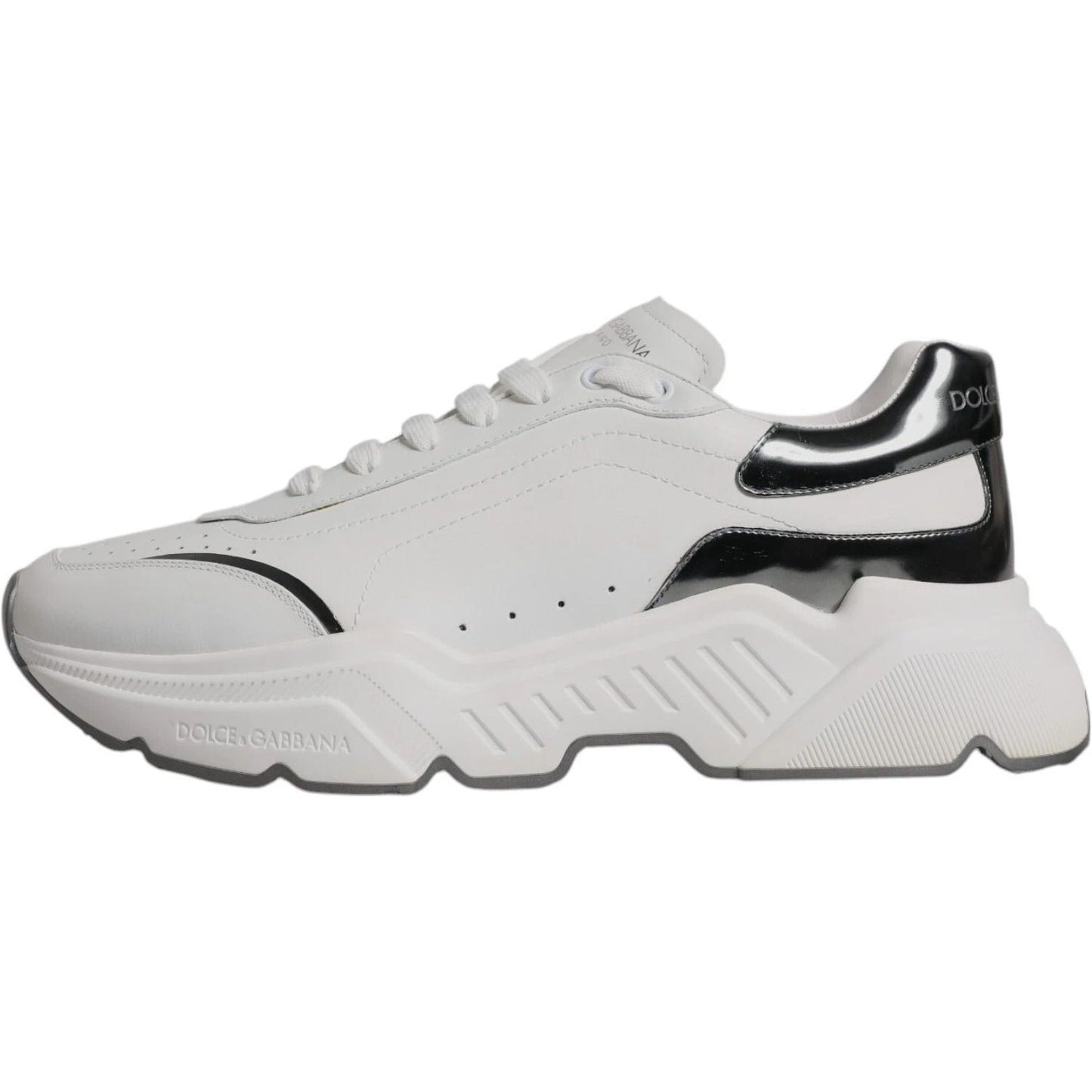 Dolce & Gabbana White Silver DAYMASTER Leather Sneakers Shoes 1728,67345645728,Dolce & Gabbana,EU44/US11,Material: 83% Calf Leather 10% PU 7% Polyester,Men,Preowned / Defect,Sneakers - Men - Shoes,White Dolce & Gabbana MV1433#1-44