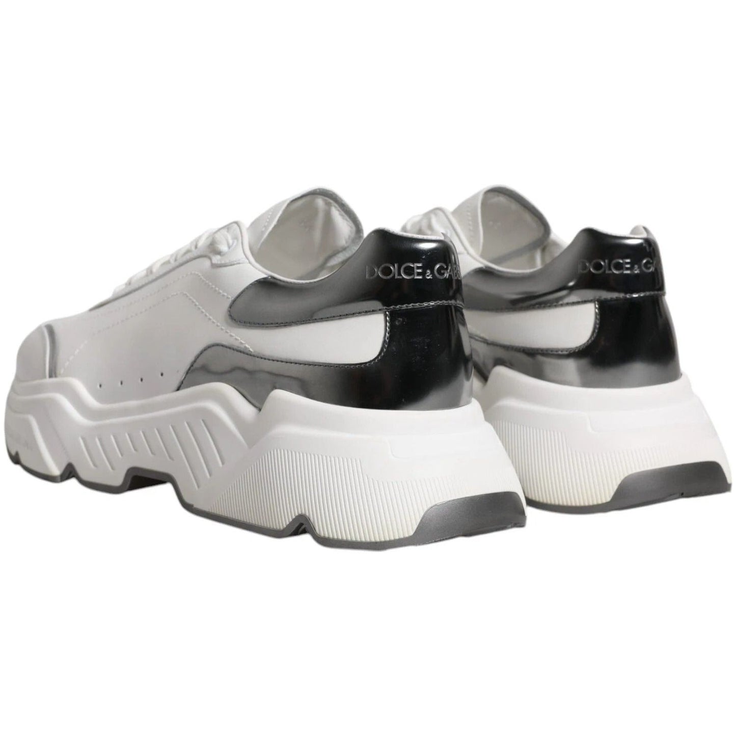 Dolce & Gabbana White Silver DAYMASTER Leather Sneakers Shoes 1728,67345645728,Dolce & Gabbana,EU44/US11,Material: 83% Calf Leather 10% PU 7% Polyester,Men,Preowned / Defect,Sneakers - Men - Shoes,White Dolce & Gabbana MV1433#1-44