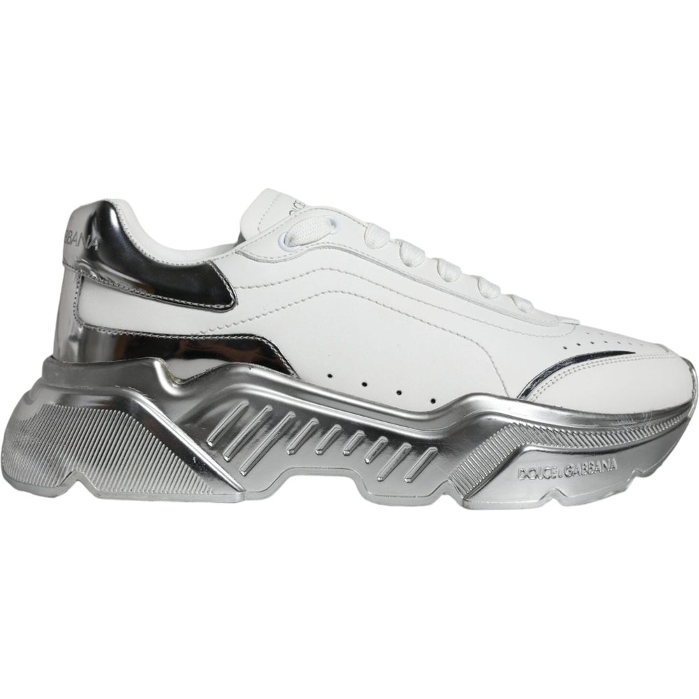 Dolce & Gabbana White Silver Daymaster Low Top Sneakers Shoes 1728,67345645728,Dolce & Gabbana,EU40.5/US7.5,Material: 90% Calfskin Leather 6% PU 4% Polyester,Men,Preowned / Defect,Sneakers - Men - Shoes,White Dolce & Gabbana MV5095#2- 40.5