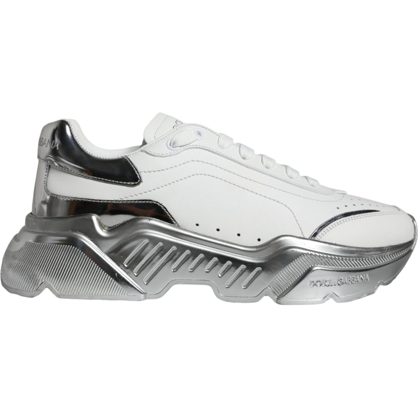 Dolce & Gabbana White Silver Daymaster Low Top Sneakers Shoes 1728,67345645728,Dolce & Gabbana,EU40.5/US7.5,Material: 90% Calfskin Leather 6% PU 4% Polyester,Men,Preowned / Defect,Sneakers - Men - Shoes,White Dolce & Gabbana MV5095#2- 40.5