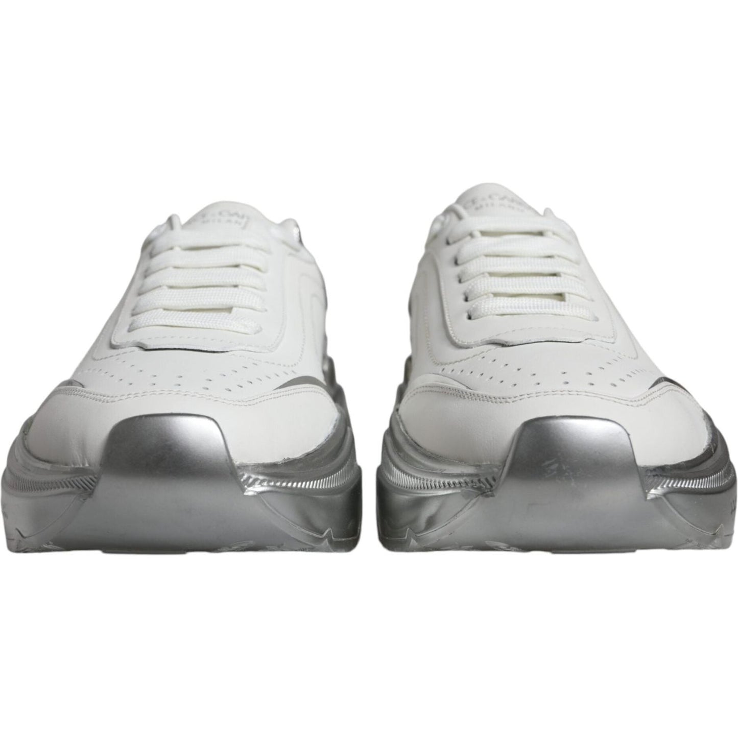 Dolce & Gabbana White Silver Daymaster Low Top Sneakers Shoes 1728,67345645728,Dolce & Gabbana,EU40.5/US7.5,Material: 90% Calfskin Leather 6% PU 4% Polyester,Men,Preowned / Defect,Sneakers - Men - Shoes,White Dolce & Gabbana MV5095#2- 40.5