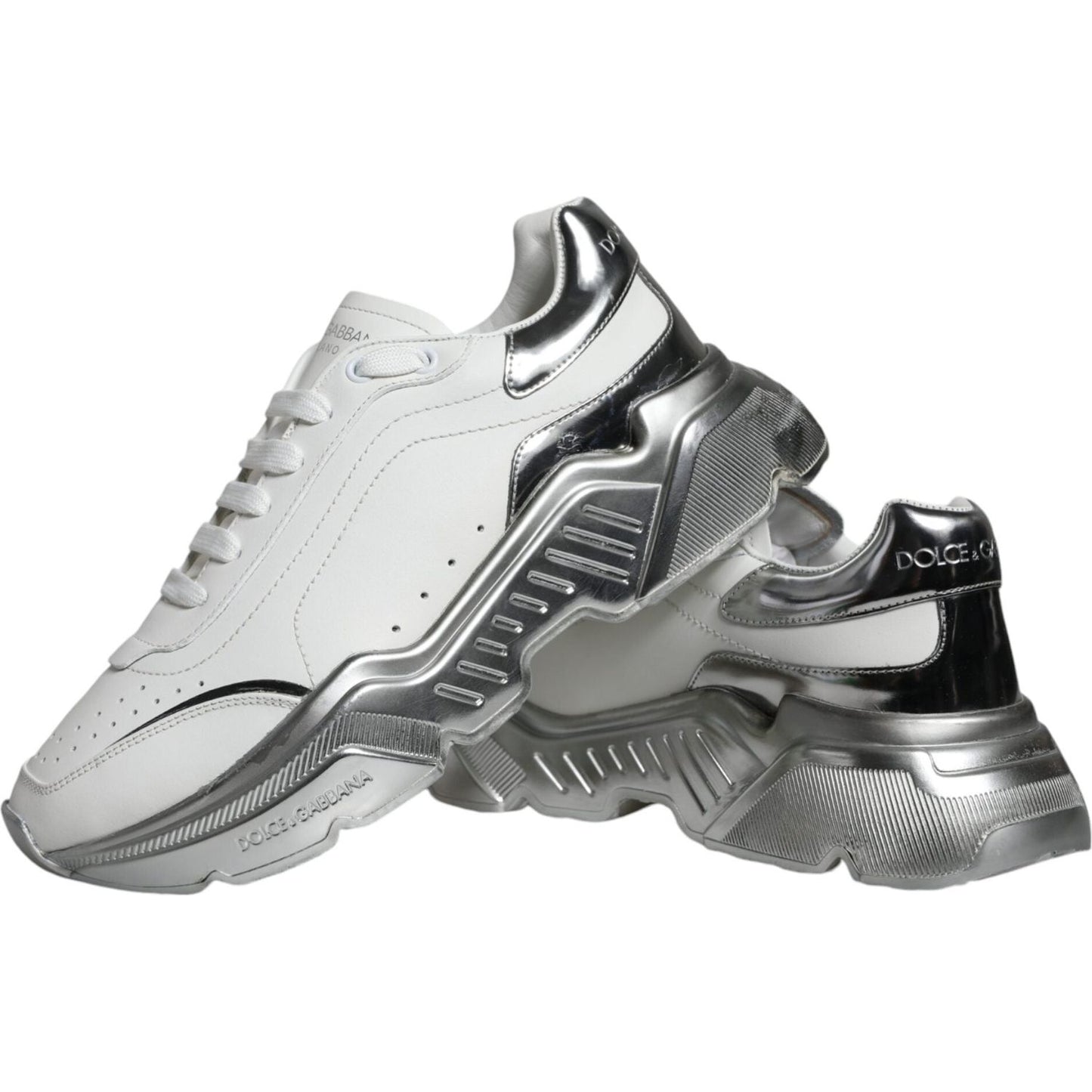 Dolce & Gabbana White Silver Daymaster Low Top Sneakers Shoes 1728,67345645728,Dolce & Gabbana,EU40.5/US7.5,Material: 90% Calfskin Leather 6% PU 4% Polyester,Men,Preowned / Defect,Sneakers - Men - Shoes,White Dolce & Gabbana MV5095#2- 40.5