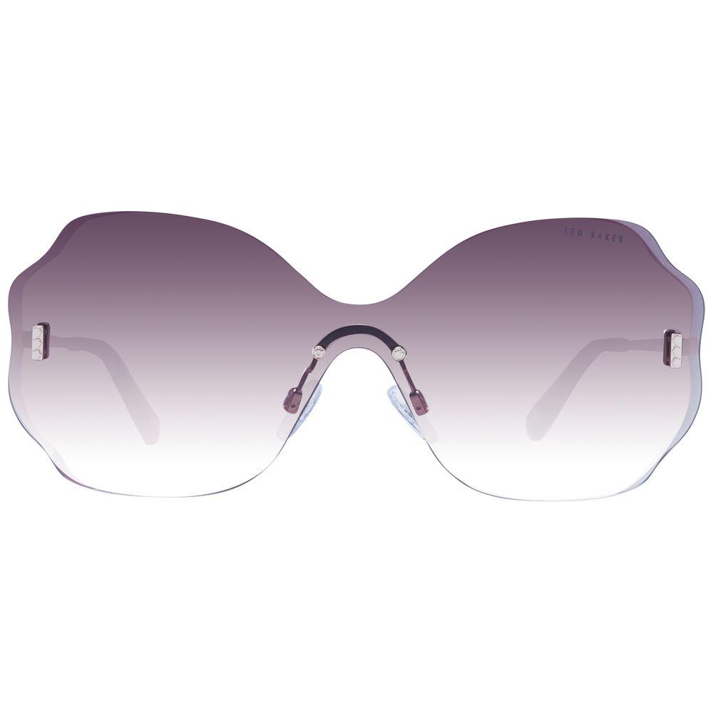 Ted Baker rose gold women's sunglasses with rose gold acetate frame and burgundy gradient lenses, 100% UVA & UVB protection.