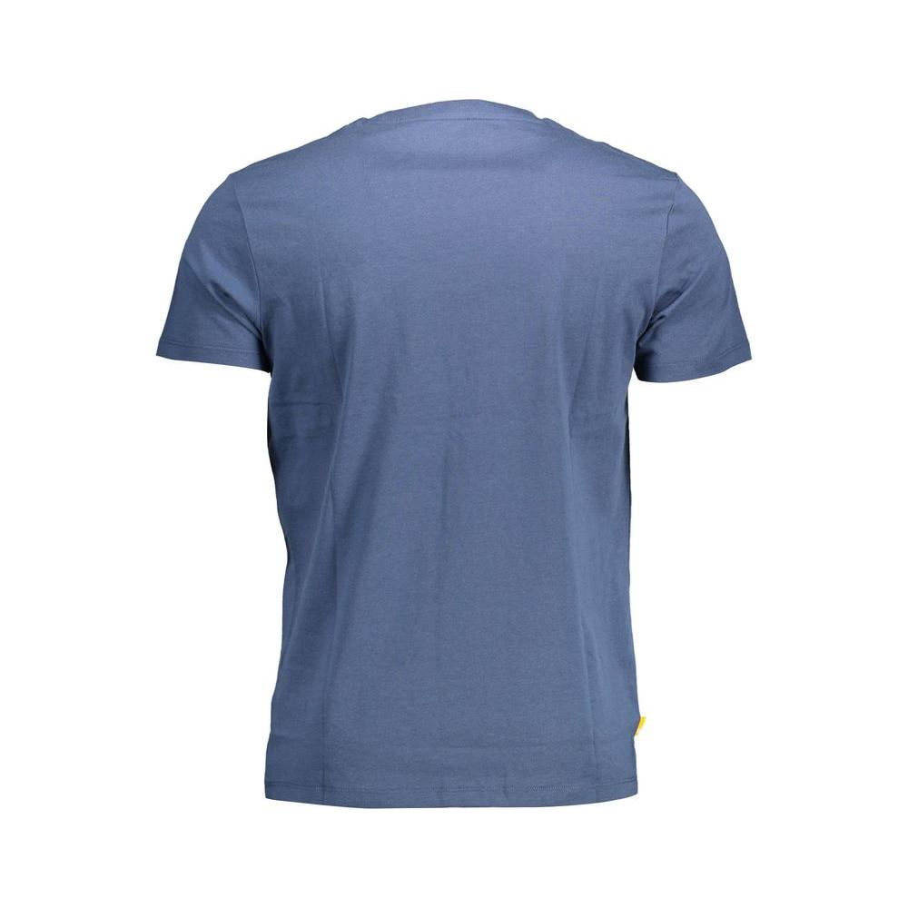 Back view of Timberland blue organic cotton men's t-shirt showcasing simplicity and style.