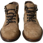 Dolce & Gabbana Elegant Leather Ankle Lace-Up Boots Dolce & Gabbana Dim Gray