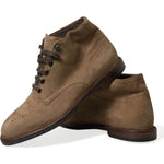 Dolce & Gabbana Elegant Leather Ankle Lace-Up Boots Dolce & Gabbana Dark Olive Green