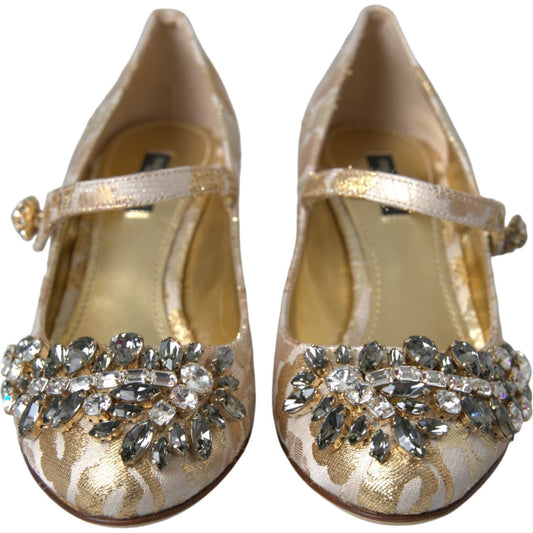 Dolce & Gabbana Gold Jacquard Crystal Mary Janes Pumps Shoes 1728,67345645728,Dolce & Gabbana,EU35.5/US5,EU35/US4.5,EU37/US6.5,Gold,Material: 35+15%LU+50%PC,New with tags,Pumps - Women - Shoes,Shoes,Women - Shoes Dolce & Gabbana LA10957-35