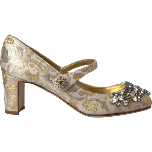 Dolce & Gabbana Gold Jacquard Crystal Mary Janes Pumps Shoes 1728,67345645728,Dolce & Gabbana,EU35.5/US5,EU35/US4.5,EU37/US6.5,Gold,Material: 35+15%LU+50%PC,New with tags,Pumps - Women - Shoes,Shoes,Women - Shoes Dolce & Gabbana LA10957-35
