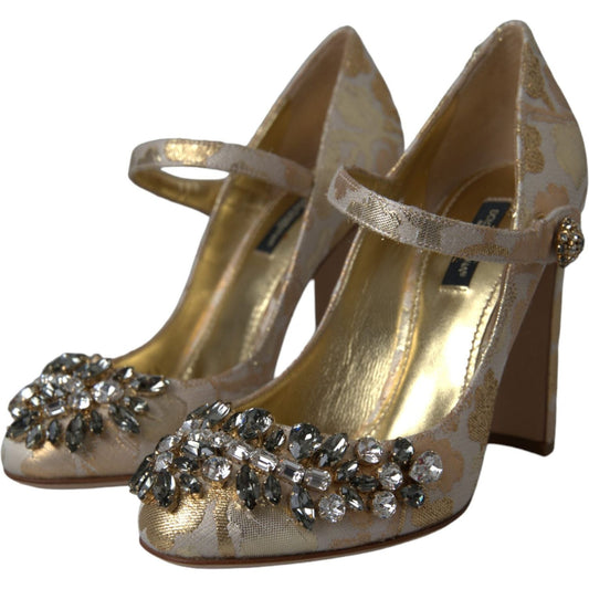 Dolce & Gabbana Gold Jacquard Crystal Mary Janes Pumps Shoes 1728,67345645728,Dolce & Gabbana,EU35.5/US5,EU35/US4.5,EU36/US5.5,Gold,Material: 35+15%LU+50%PC,New with tags,Pumps - Women - Shoes,Shoes,Women - Shoes Dolce & Gabbana LA10958-35.5