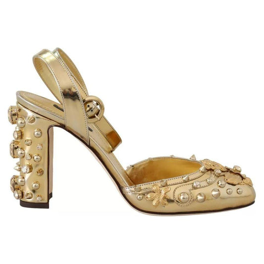 Dolce & Gabbana Gold Studs Vally Slingback Sandals Shoes 1728,67345645728,Dolce & Gabbana,EU36/US5.5,Gold,Material: 100% Leather,Preowned / Defect,Sandals - Women - Shoes,Shoes,Women - Shoes Dolce & Gabbana LA8939-36